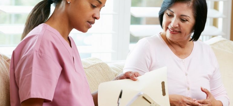 women consulting on sofa